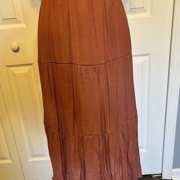 Coral Medium Flutter Sleeve Smocked Midi Dress Womens Casual Tiered Gauze - Picture 3 of 11